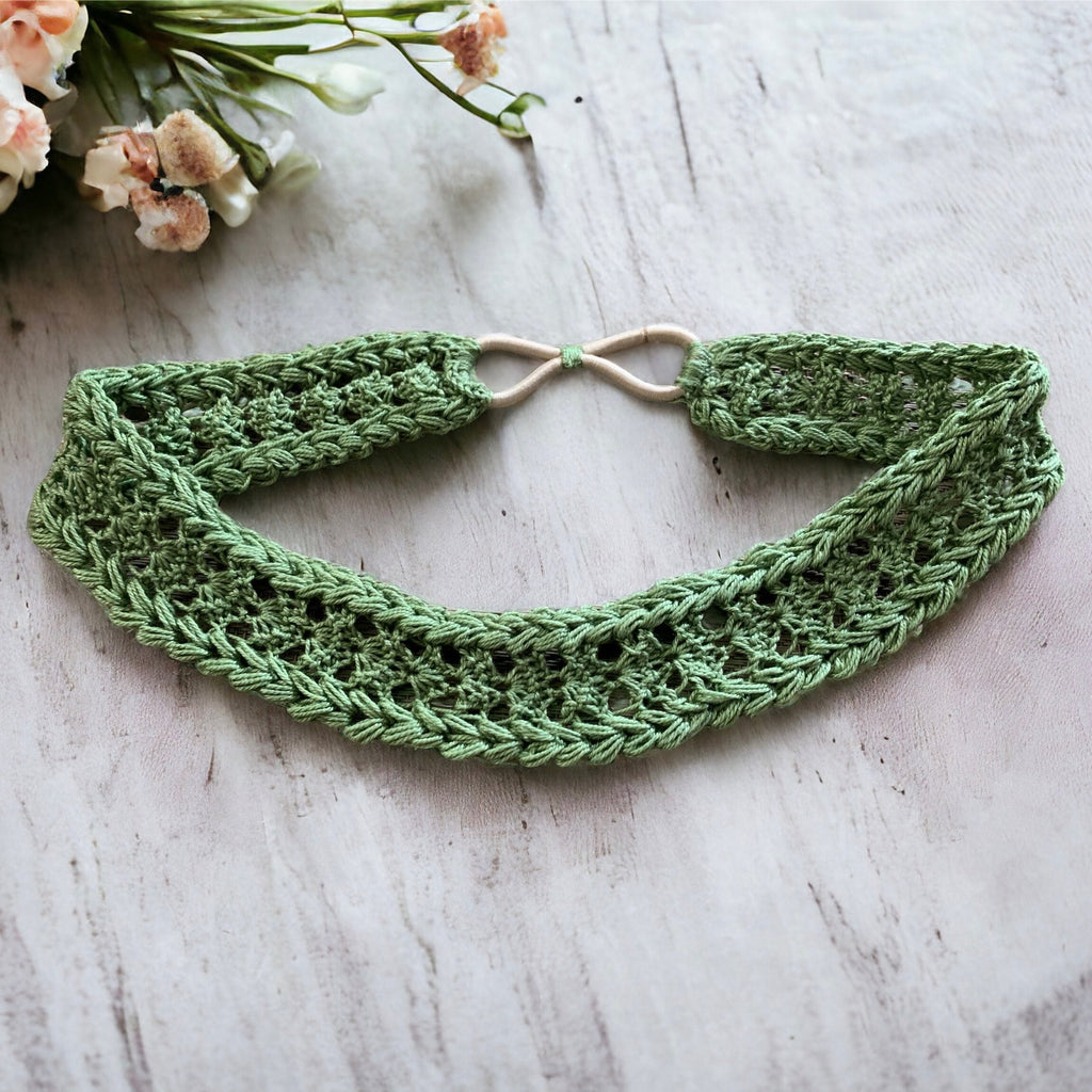 Crochet Headband with Elastic- Avocado Green Hairband- Boho Headband