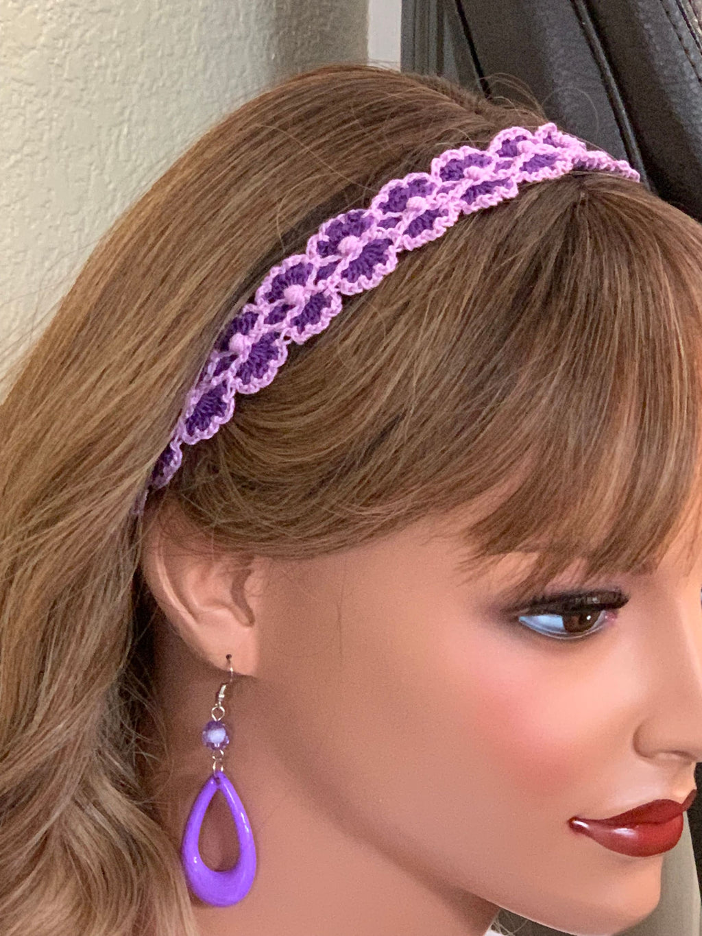 Crochet Headband with Elastic- Purple/Lavender Hairband