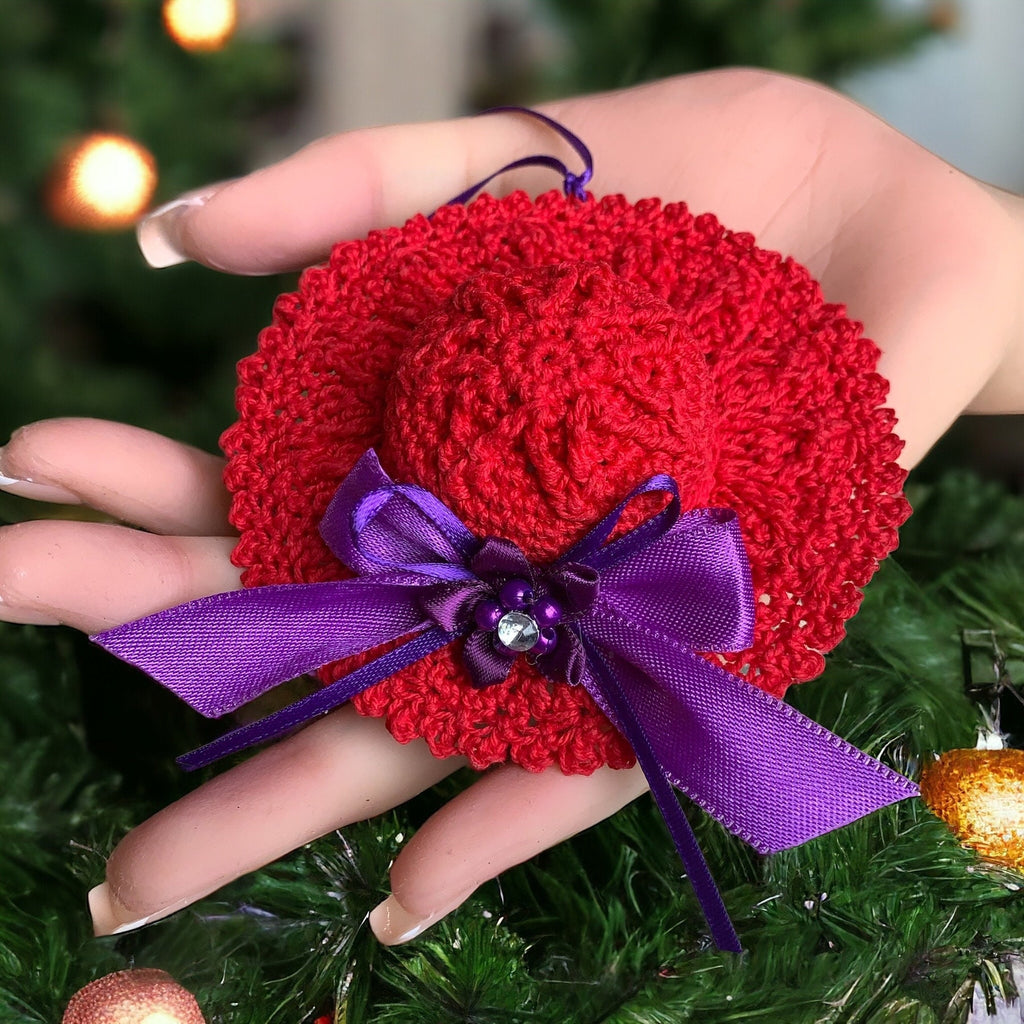 Red Hat Society Crochet Hat Ornament
