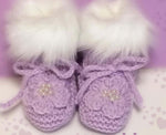 Load image into Gallery viewer, Lilac Knitted Baby Booties-Faux Fur Baby Booties-Cute Handmade Baby Booties-Baby Shower Gift
