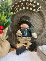 Load image into Gallery viewer, Rustic “Let It Snow” Hanging Snowman Sign – Primitive Christmas Wall Decor
