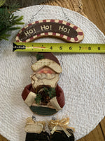 Load image into Gallery viewer, Hanging Santa “Ho Ho Ho” Sign – Rustic Wooden Christmas Decor
