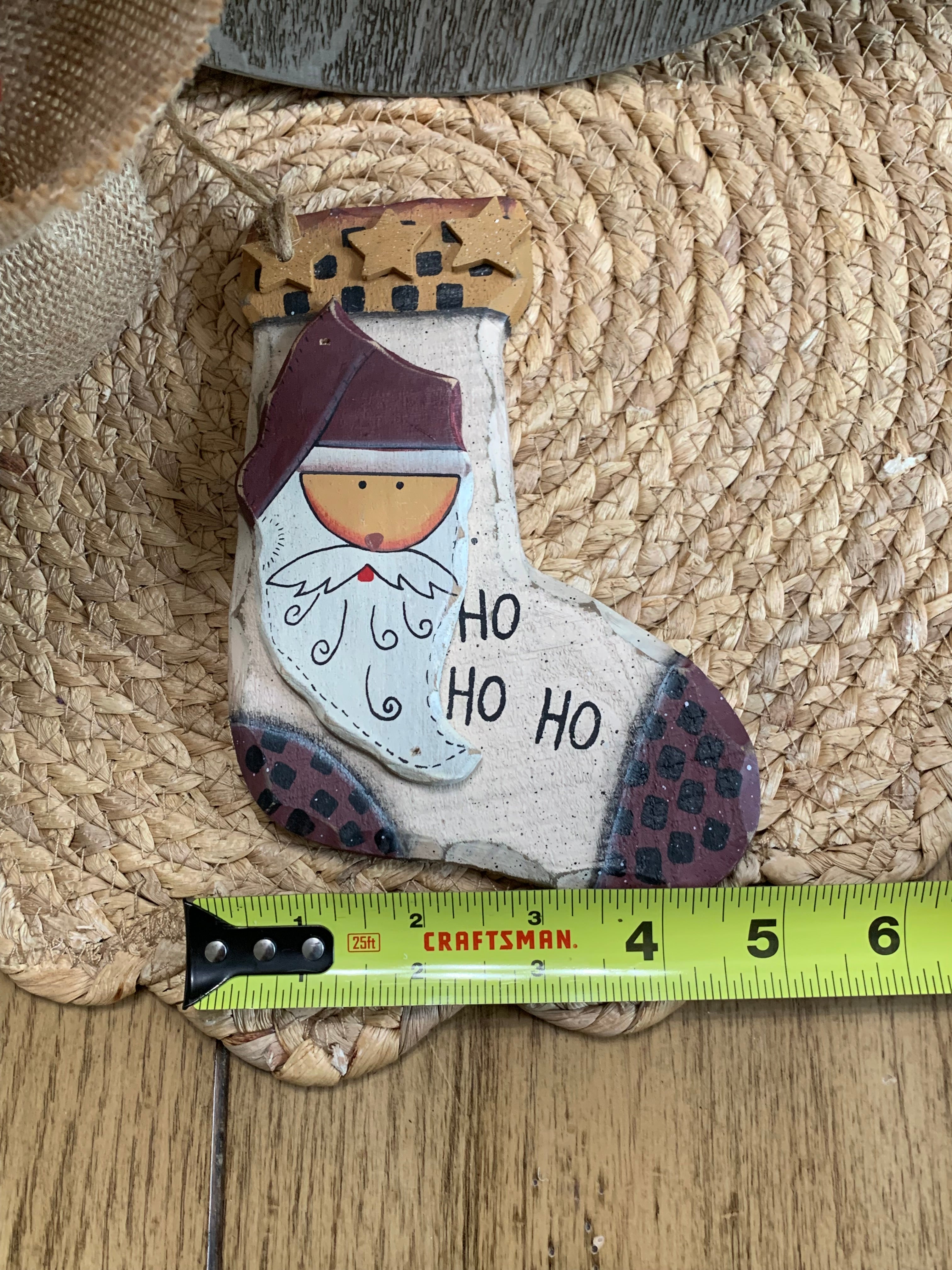 Hand Painted Santa Stocking Ornament – Rustic Country Christmas Decor