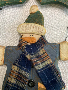 Rustic Wooden Snowman Welcome Sign Primitive Country Christmas Door Hanger 16 Inch