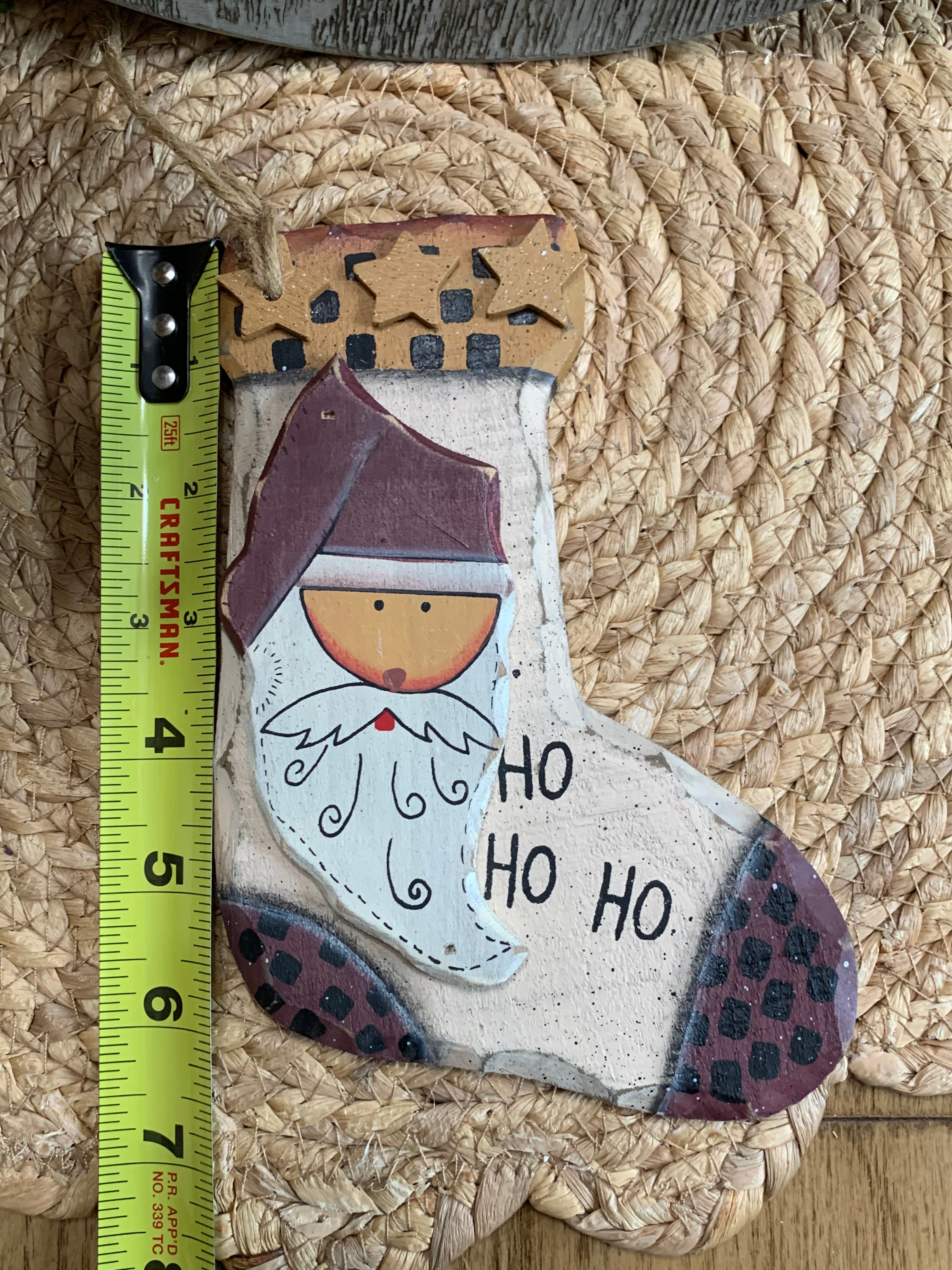 Hand Painted Santa Stocking Ornament – Rustic Country Christmas Decor