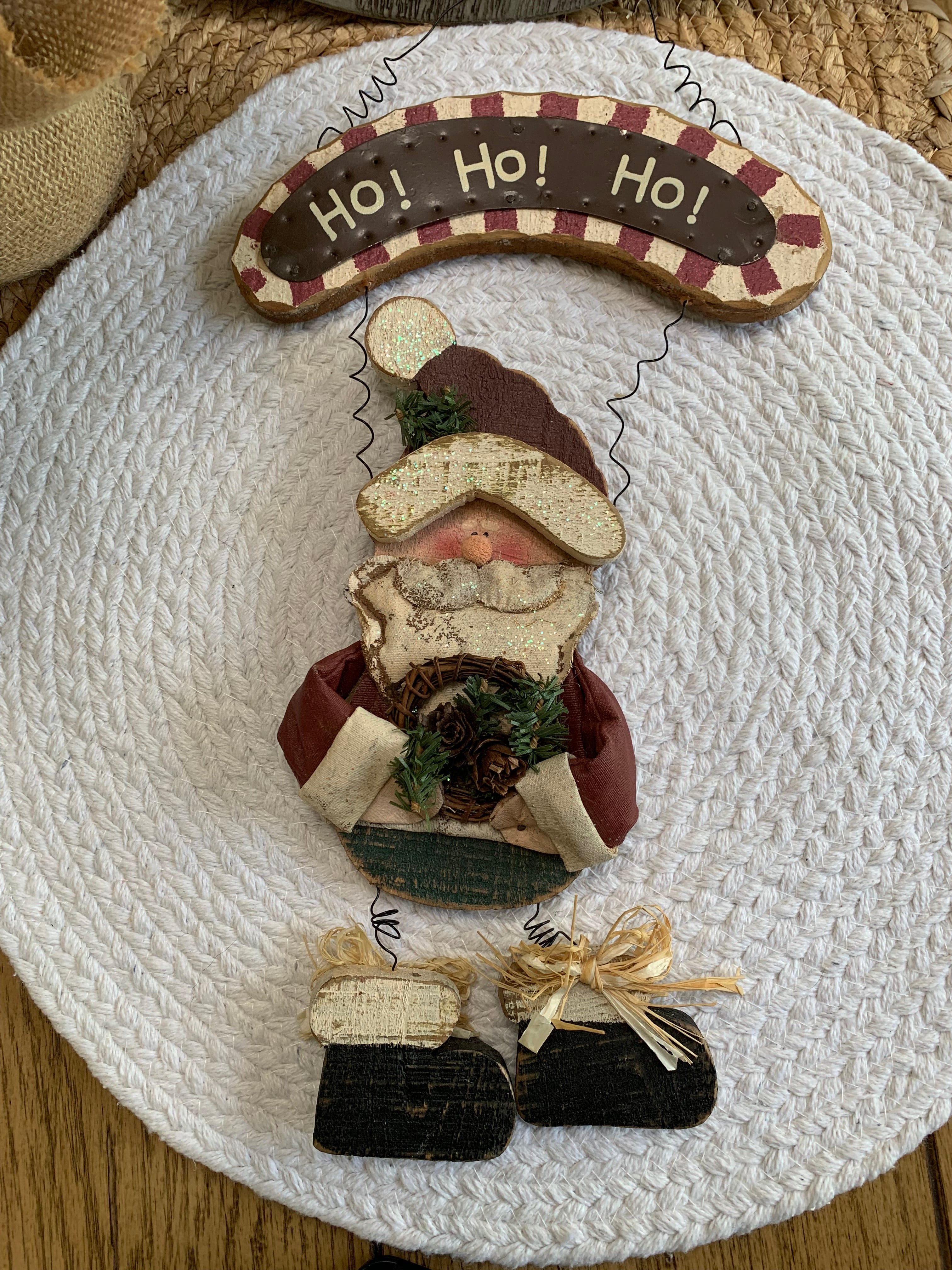 Hanging Santa “Ho Ho Ho” Sign – Rustic Wooden Christmas Decor