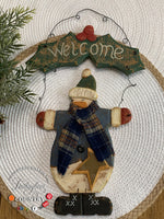 Load image into Gallery viewer, Rustic Wooden Snowman Welcome Sign Primitive Country Christmas Door Hanger 16 Inch
