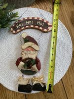 Load image into Gallery viewer, Hanging Santa “Ho Ho Ho” Sign – Rustic Wooden Christmas Decor
