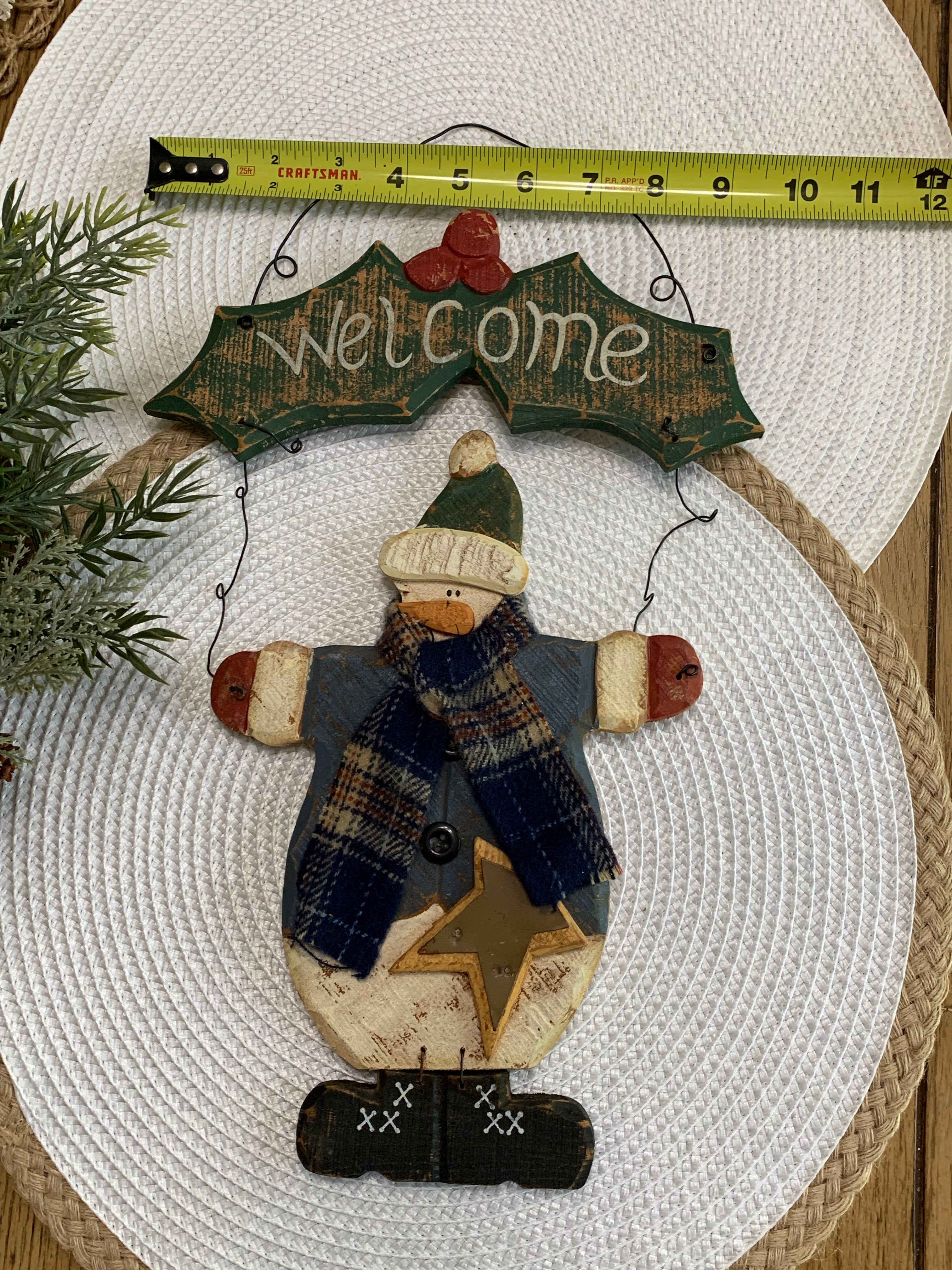Rustic Wooden Snowman Welcome Sign Primitive Country Christmas Door Hanger 16 Inch