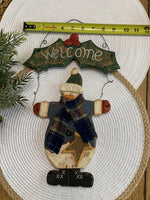 Load image into Gallery viewer, Rustic Wooden Snowman Welcome Sign Primitive Country Christmas Door Hanger 16 Inch
