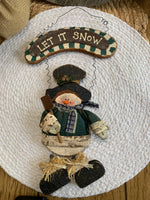 Load image into Gallery viewer, Rustic “Let It Snow” Hanging Snowman Sign – Primitive Christmas Wall Decor
