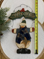Load image into Gallery viewer, Rustic Wooden Snowman Welcome Sign Primitive Country Christmas Door Hanger 16 Inch
