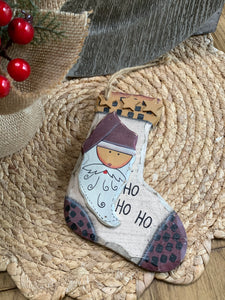 Hand Painted Santa Stocking Ornament – Rustic Country Christmas Decor