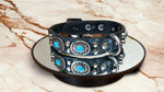 Load image into Gallery viewer, 18” Black Leather Dog Collar With Blue Snake Skin   Turquoise Conchos
