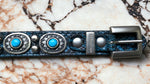 Load image into Gallery viewer, 18” Black Leather Dog Collar With Blue Snake Skin   Turquoise Conchos
