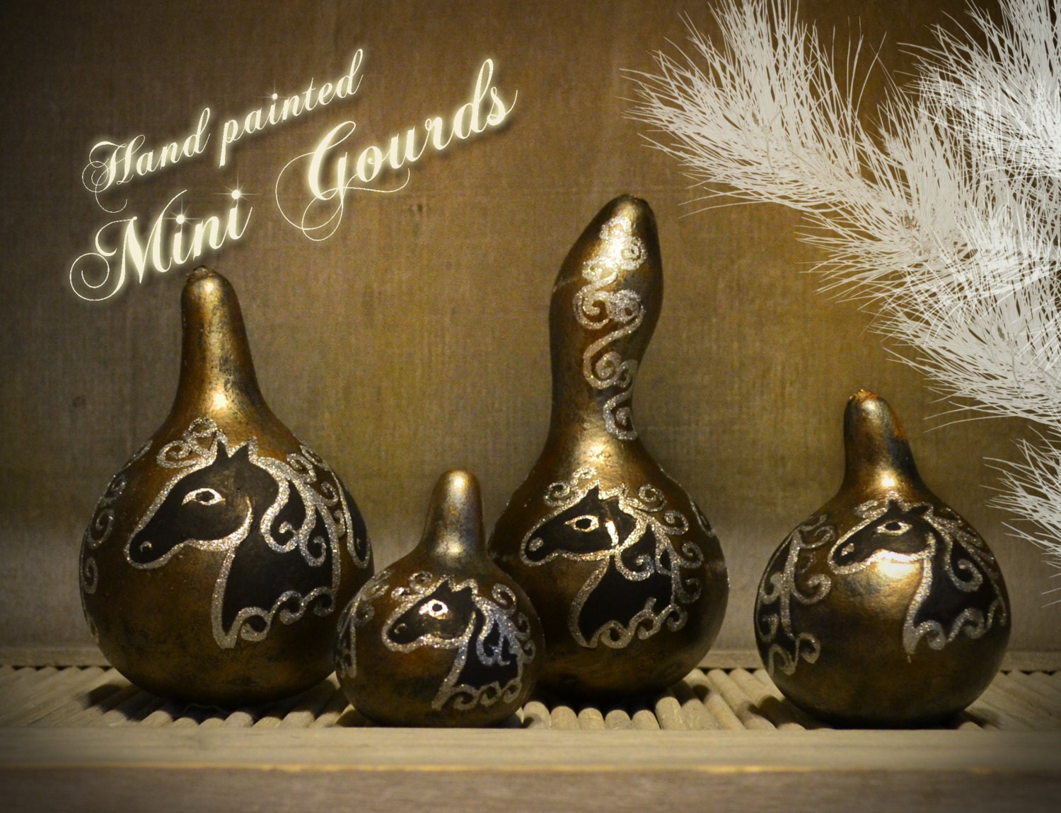 Hand painted Mini Gourds for Horse Lovers-Horse Art-Painted Gourds-Horse Lover Gifts-Folk Art Horses-Holiday Horse Decor