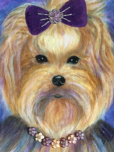 11"x 14" Framed Yorkshire Terrier Portrait with Rhinestone Accents- Yorkie Painting-Acrylic Yorkie Painting on Canvas