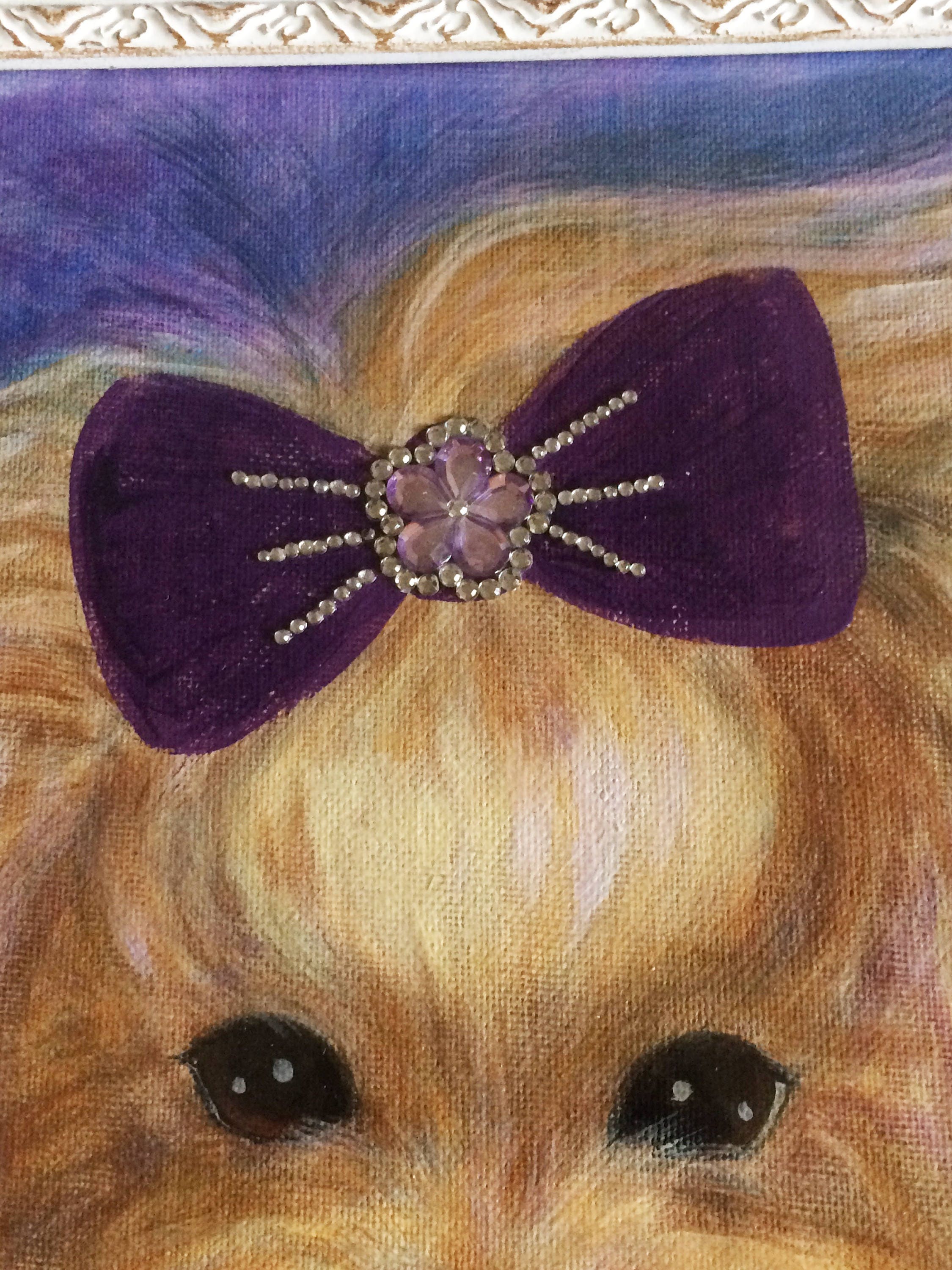 11"x 14" Framed Yorkshire Terrier Portrait with Rhinestone Accents- Yorkie Painting-Acrylic Yorkie Painting on Canvas