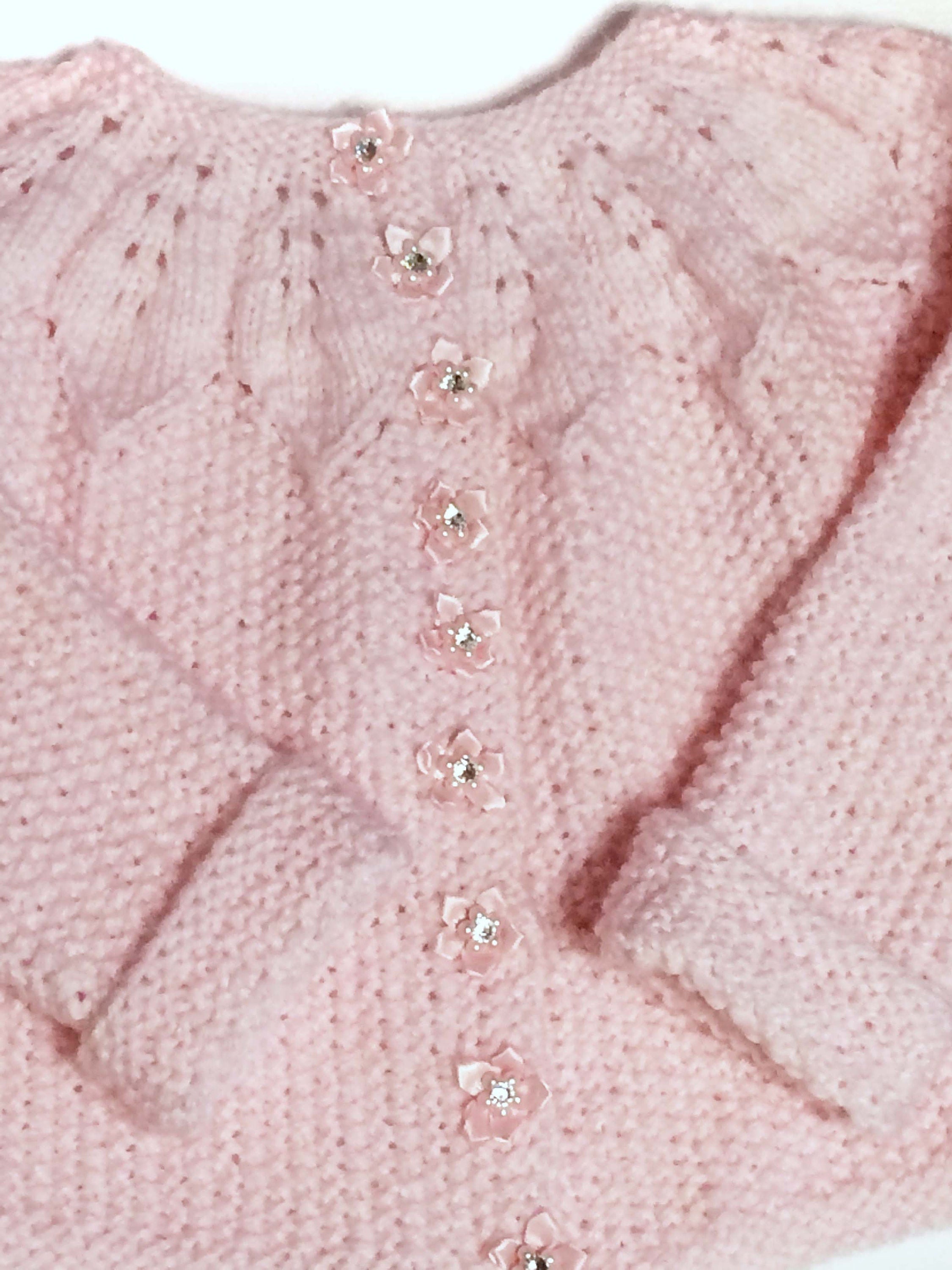 Pink Baby Cardigan with Hat-Hand Knitted Pink Baby Jacket-Baby Hat-Baby Shower Gift