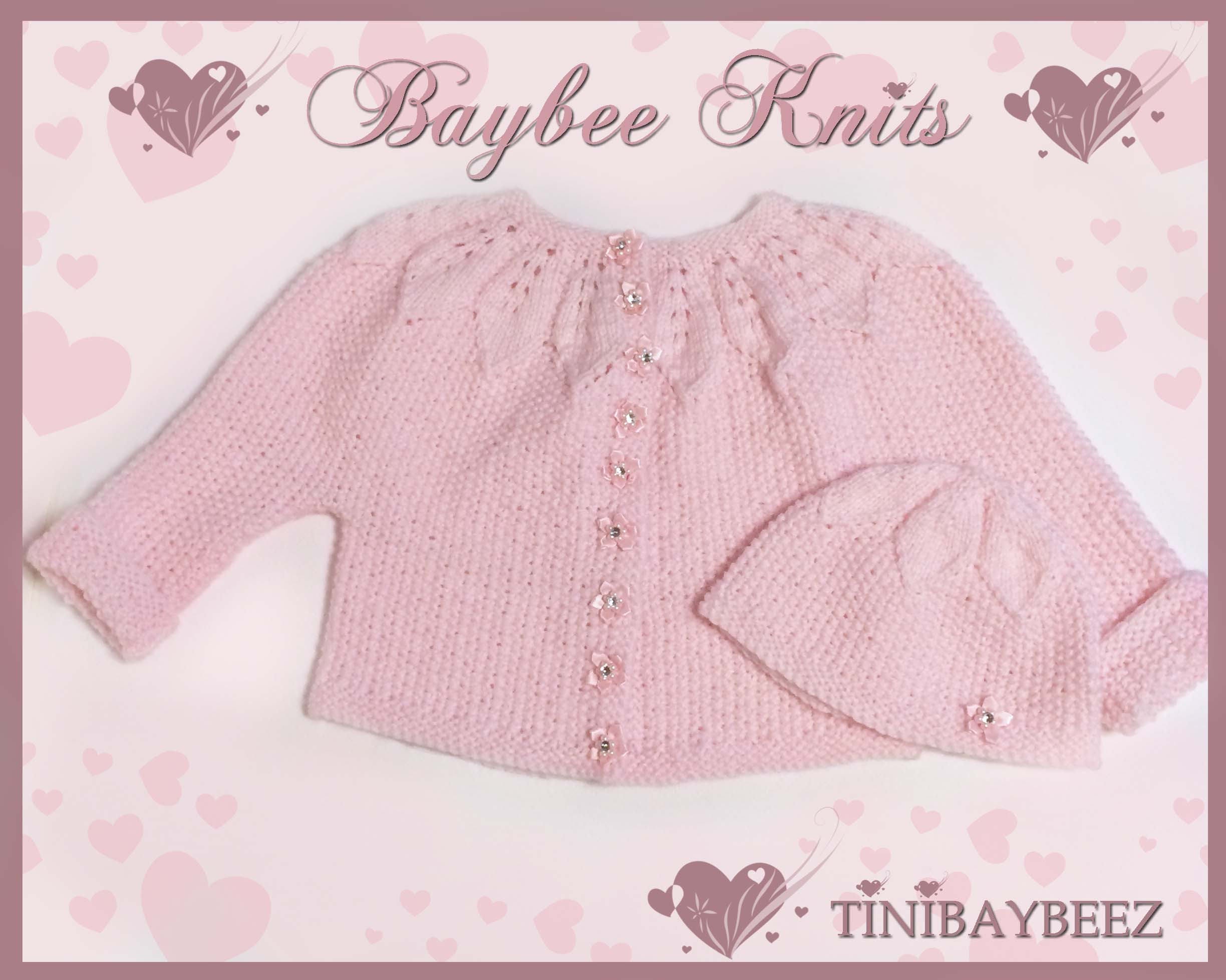 Pink Baby Cardigan with Hat-Hand Knitted Pink Baby Jacket-Baby Hat-Baby Shower Gift