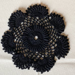 Load image into Gallery viewer, Black Round Crocheted Doilies Set of 2 -6 1/2“ Dimensional Doily-Set of 2 Black Round Doilies-Black Doily
