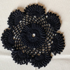 Black Round Crocheted Doilies Set of 2 -6 1/2“ Dimensional Doily-Set of 2 Black Round Doilies-Black Doily