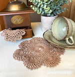 Load image into Gallery viewer, Set of 2 Mocha Brown Round Crochet Doilies -6 1/2“ Dimensional Doily- Round Doilies- Mocha Brown Doily
