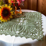 Load image into Gallery viewer, Avocado Green Crochet Doily - Square Table Centerpiece - Cottage Style Decor
