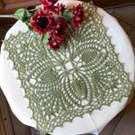 Load image into Gallery viewer, Avocado Green Crochet Doily - Square Table Centerpiece - Cottage Style Decor
