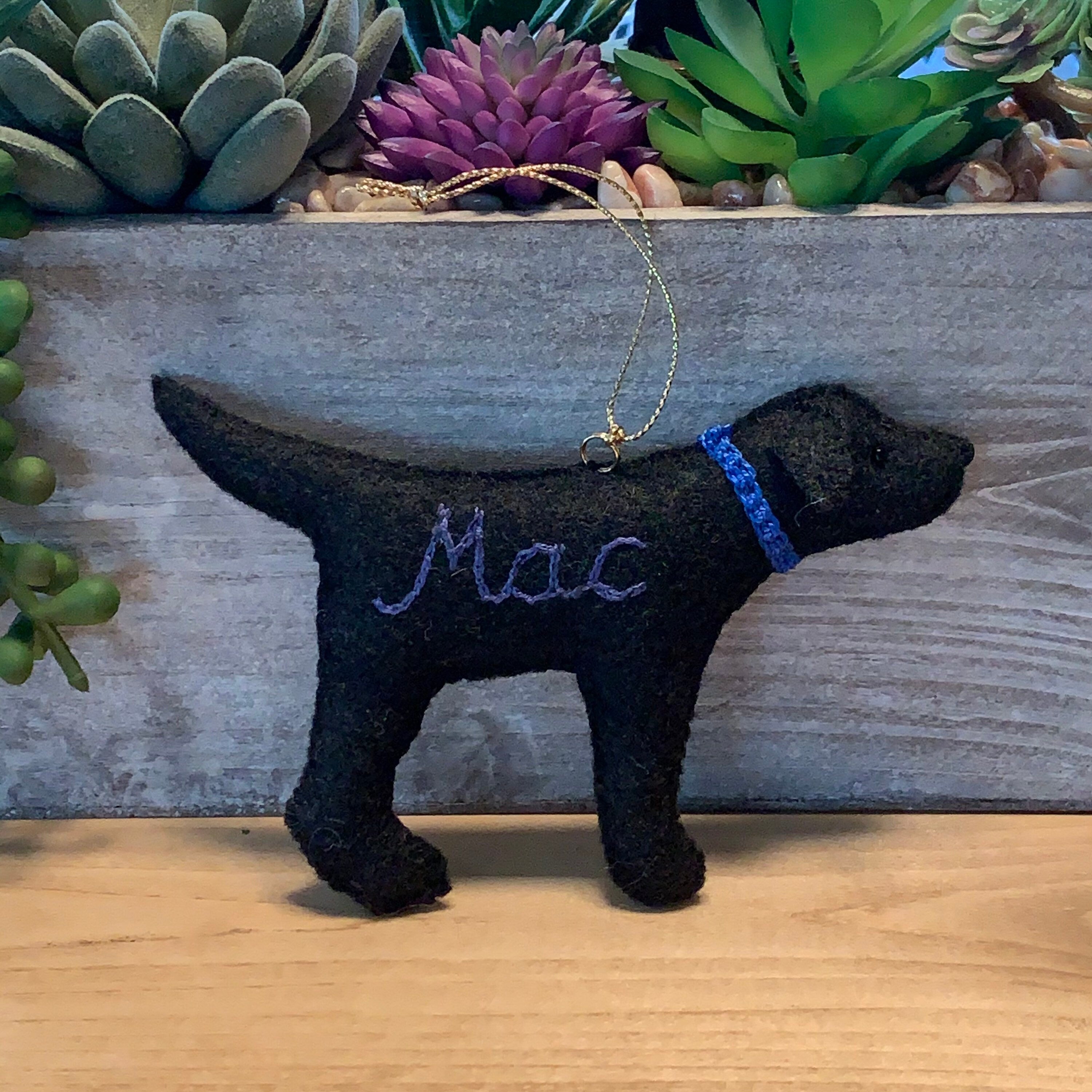 Personalized Lab Ornament with a crochet collar