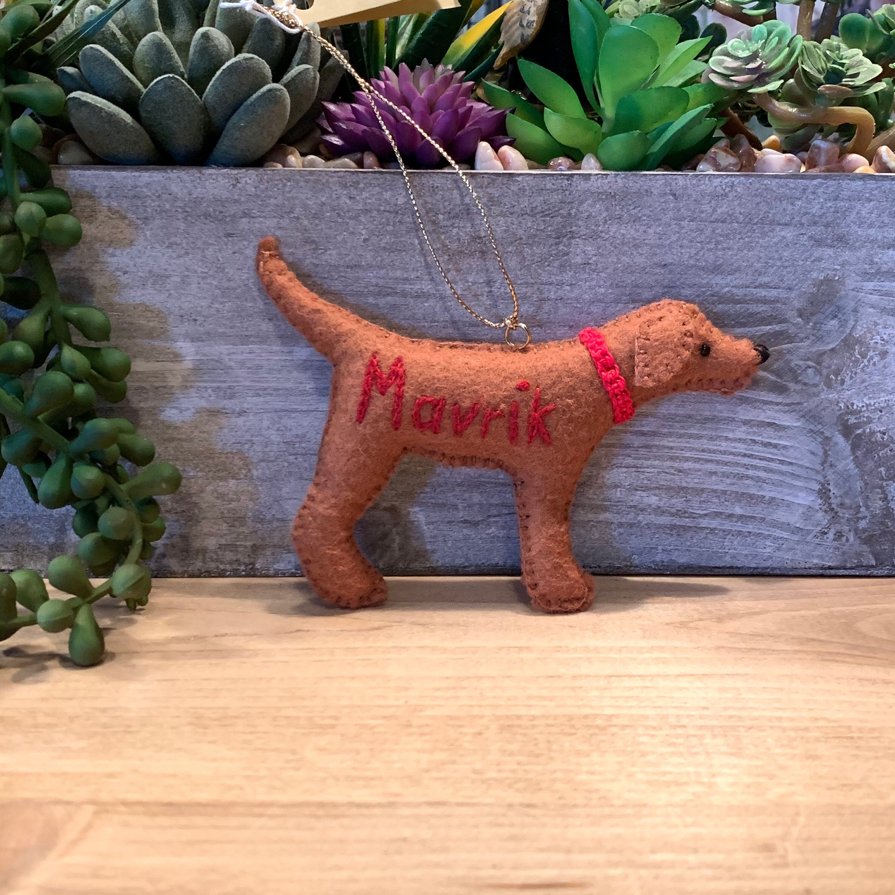 Personalized Red Fox Lab Ornament with a crochet collar