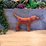 Load image into Gallery viewer, Personalized Red Fox Lab Ornament with a crochet collar
