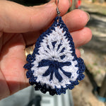 Load image into Gallery viewer, Navy Blue and White Boho Style Earrings- Light Weight Crochet Teardrop Earrings
