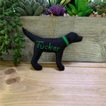 Load image into Gallery viewer, Personalized Black Lab Ornament with a crochet collar
