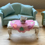 Load image into Gallery viewer, Micro Crochet Dollhouse Doily – Hand-Crocheted Miniature Round Tablecloth with Hearts
