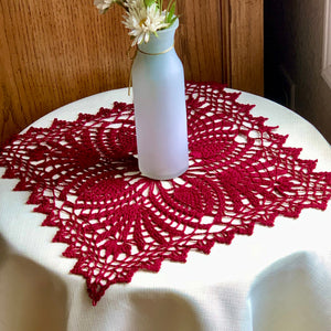 13” Burgundy Square Doily -Crocheted Doily-Table Decoration