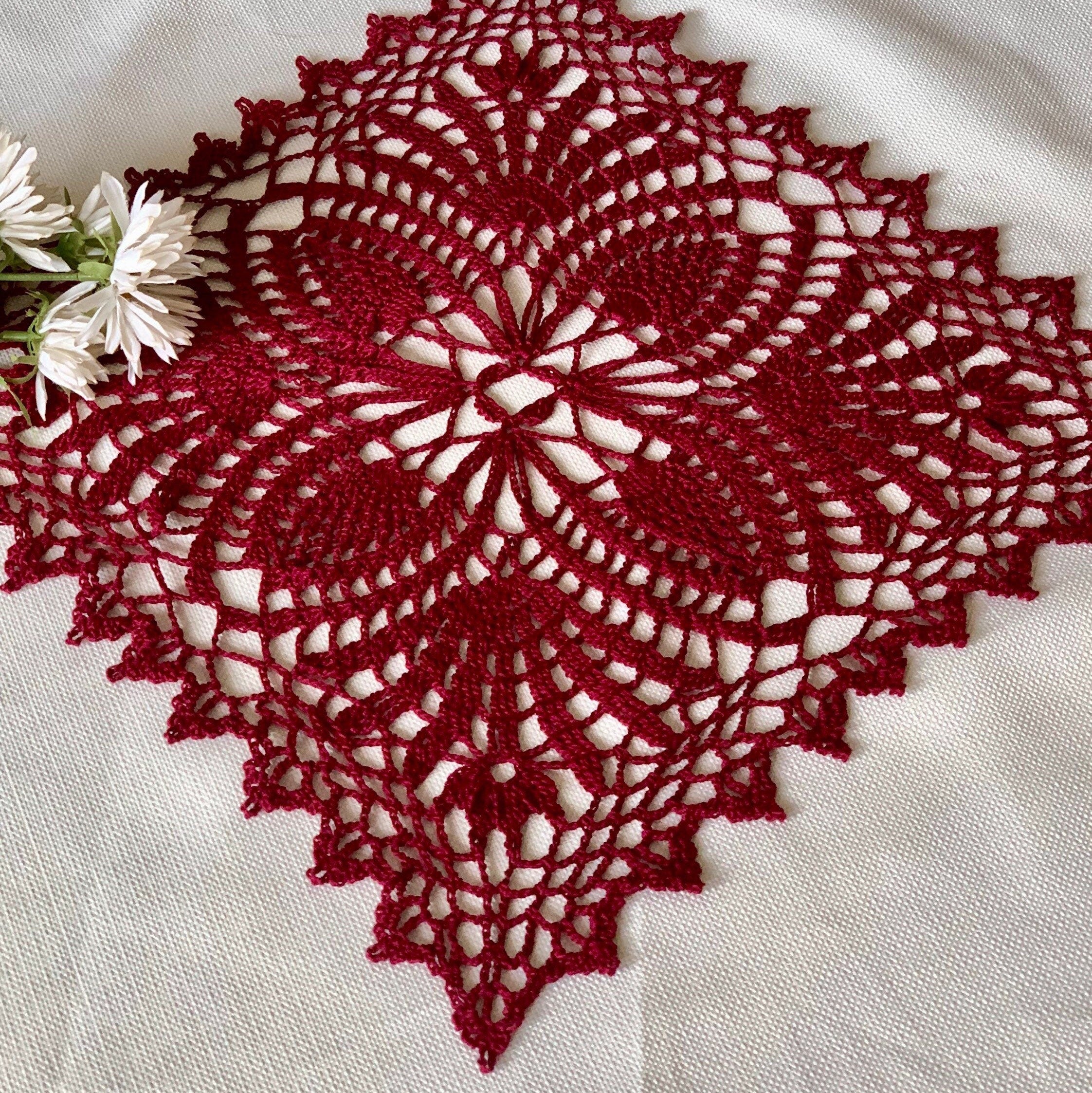 13” Burgundy Square Doily -Crocheted Doily-Table Decoration