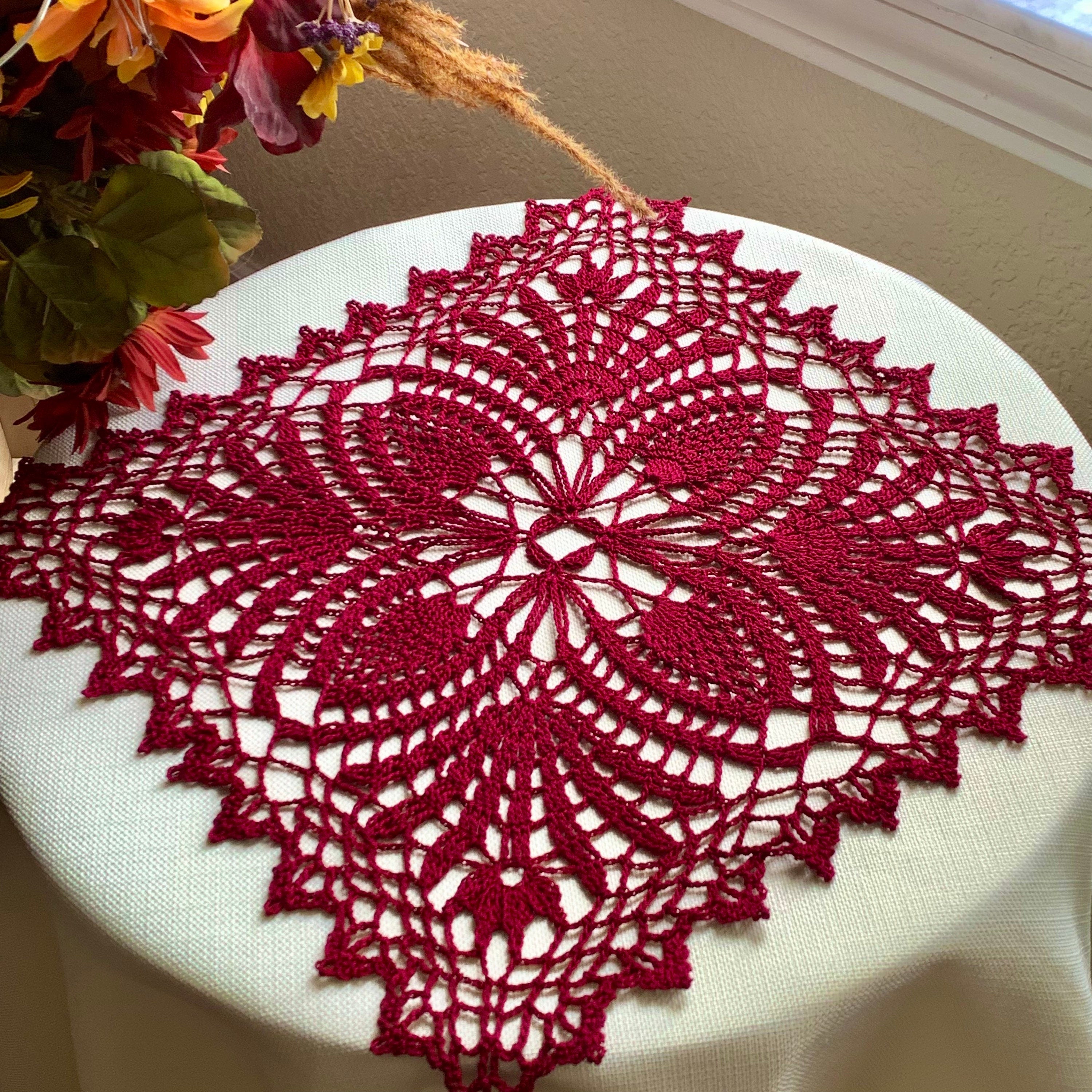 13” Burgundy Square Doily -Crocheted Doily-Table Decoration