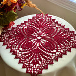 Load image into Gallery viewer, 13” Burgundy Square Doily -Crocheted Doily-Table Decoration
