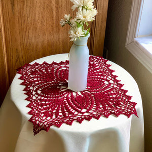 13” Burgundy Square Doily -Crocheted Doily-Table Decoration