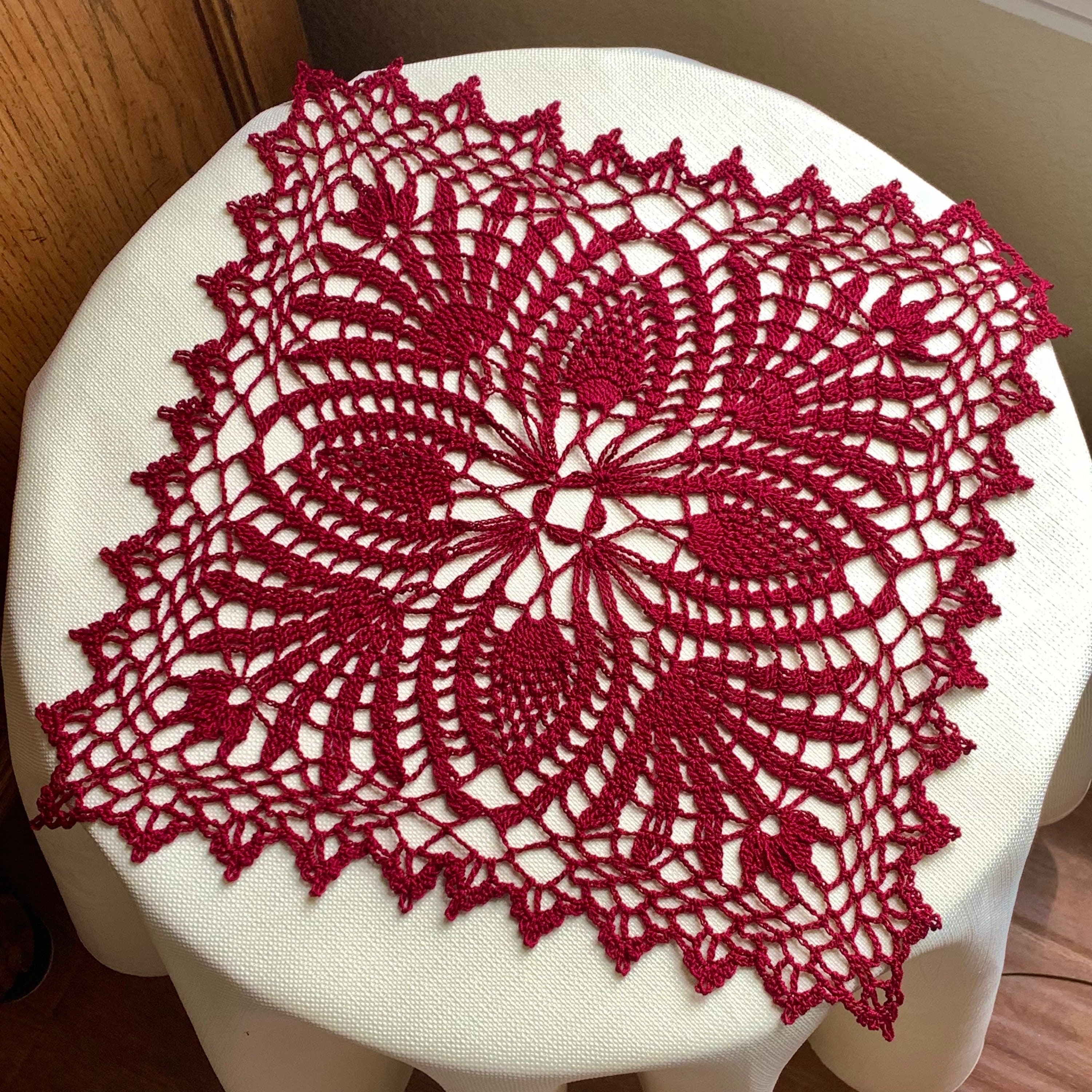 13” Burgundy Square Doily -Crocheted Doily-Table Decoration