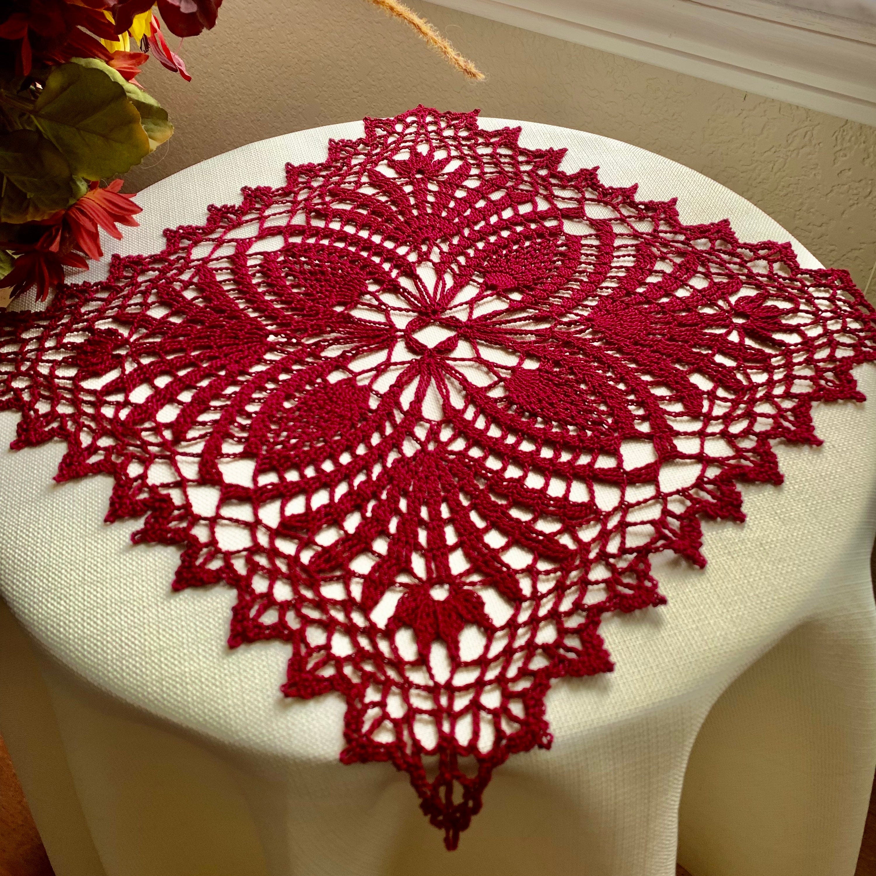 13” Burgundy Square Doily -Crocheted Doily-Table Decoration