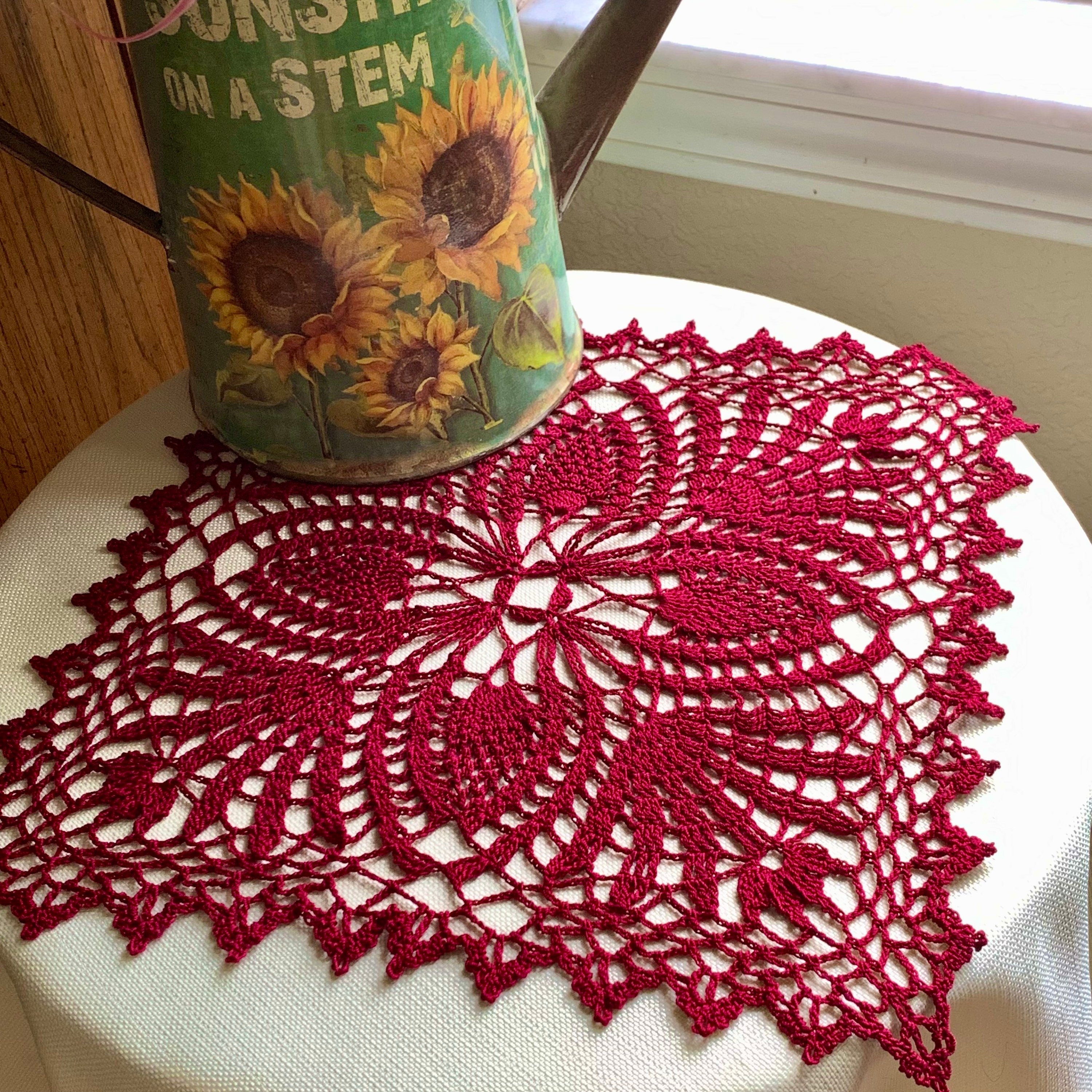 13” Burgundy Square Doily -Crocheted Doily-Table Decoration