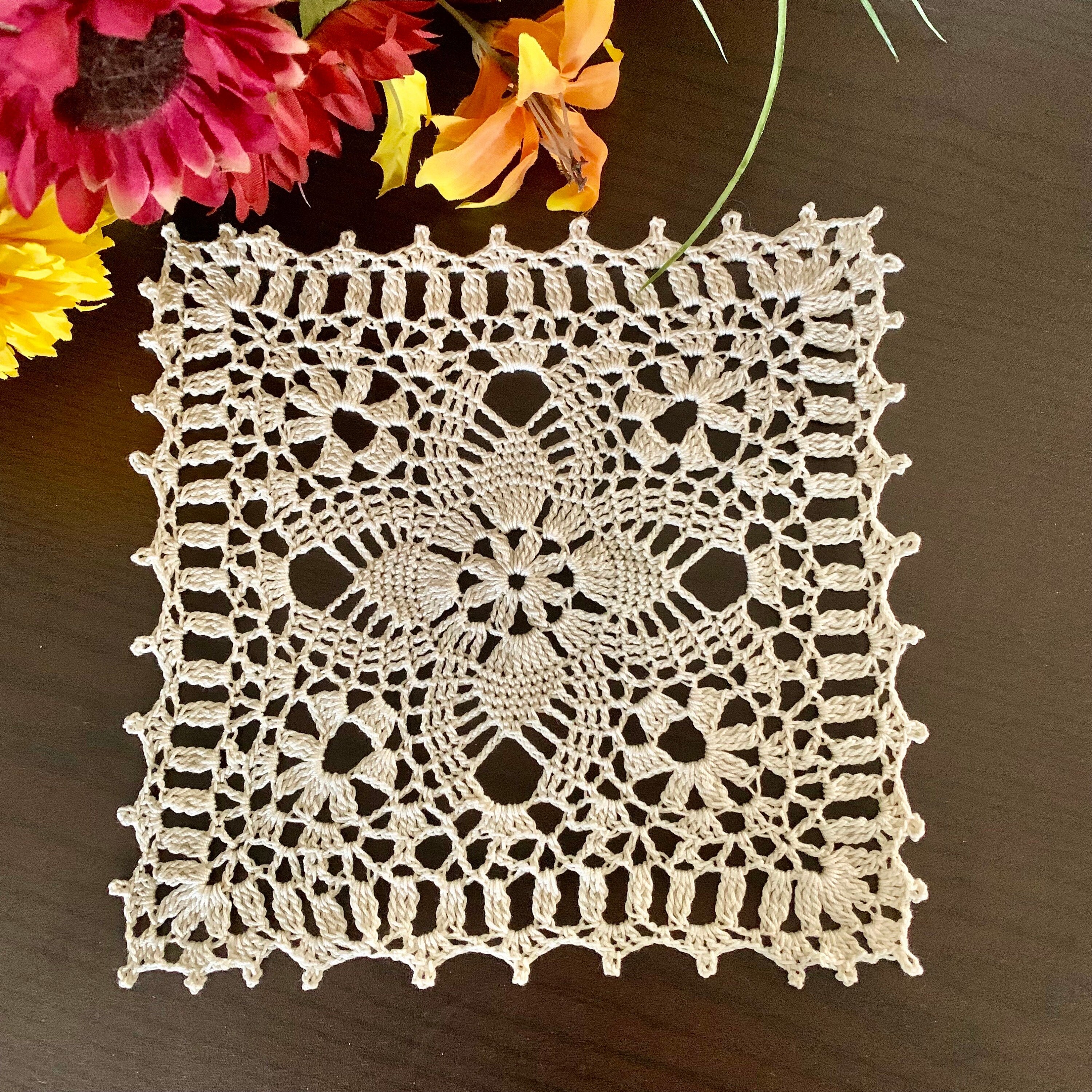 8” Square Doily- Ecru (off white) Crochet Doily