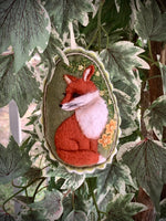 Load image into Gallery viewer, Felt Fox Ornament – Hand Embroidered – Needle Felted – Woodland Animal with Floral Accents
