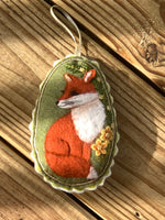 Load image into Gallery viewer, Felt Fox Ornament – Hand Embroidered – Needle Felted – Woodland Animal with Floral Accents
