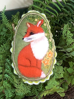 Load image into Gallery viewer, Felt Fox Ornament – Hand Embroidered – Needle Felted – Woodland Animal with Floral Accents
