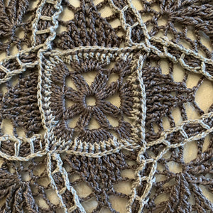 8” Square Crochet Doily-Charcoal Gray with Light Gray Accents