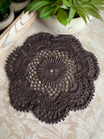 Load image into Gallery viewer, 8" Round Textured Charcoal Gray Crochet Doily
