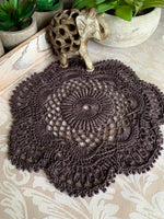 Load image into Gallery viewer, 8" Round Textured Charcoal Gray Crochet Doily
